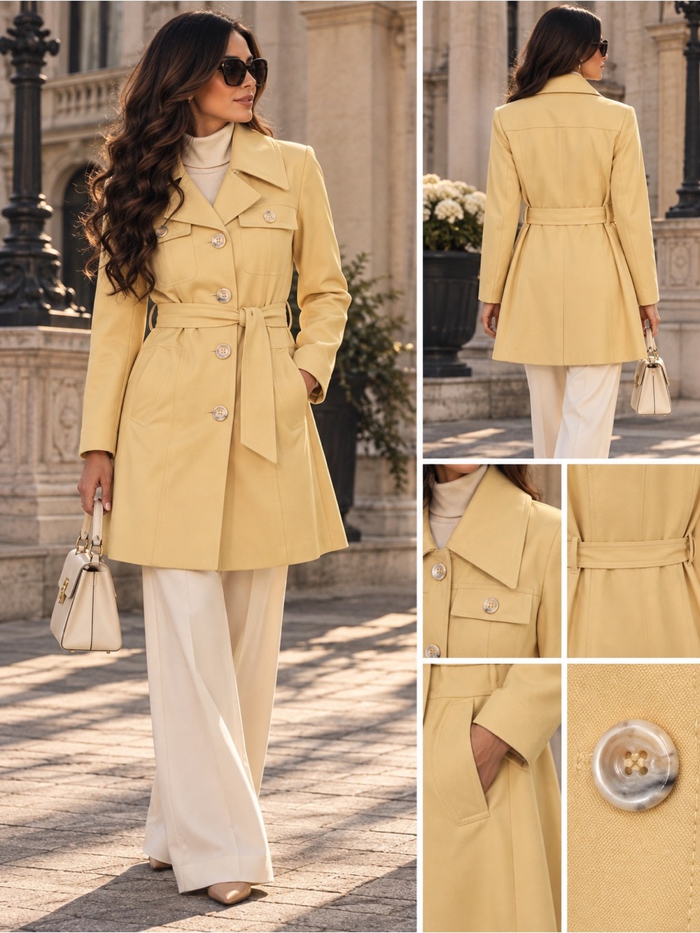 Vintage 70s Era Yellow Belted Trench Coat L 12 Union Made USA Rare Mod